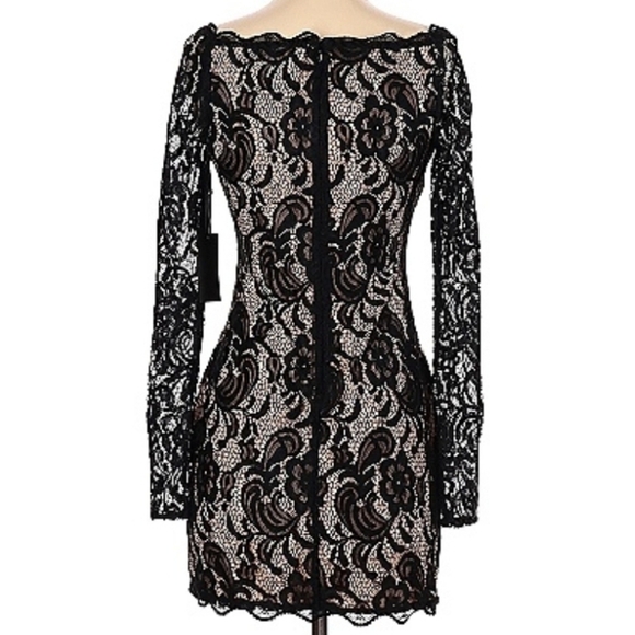 H:ours Delilah Black Square Neck Long Sleeve Floral Print Fitted Mini Dress Sz S - Picture 3 of 3